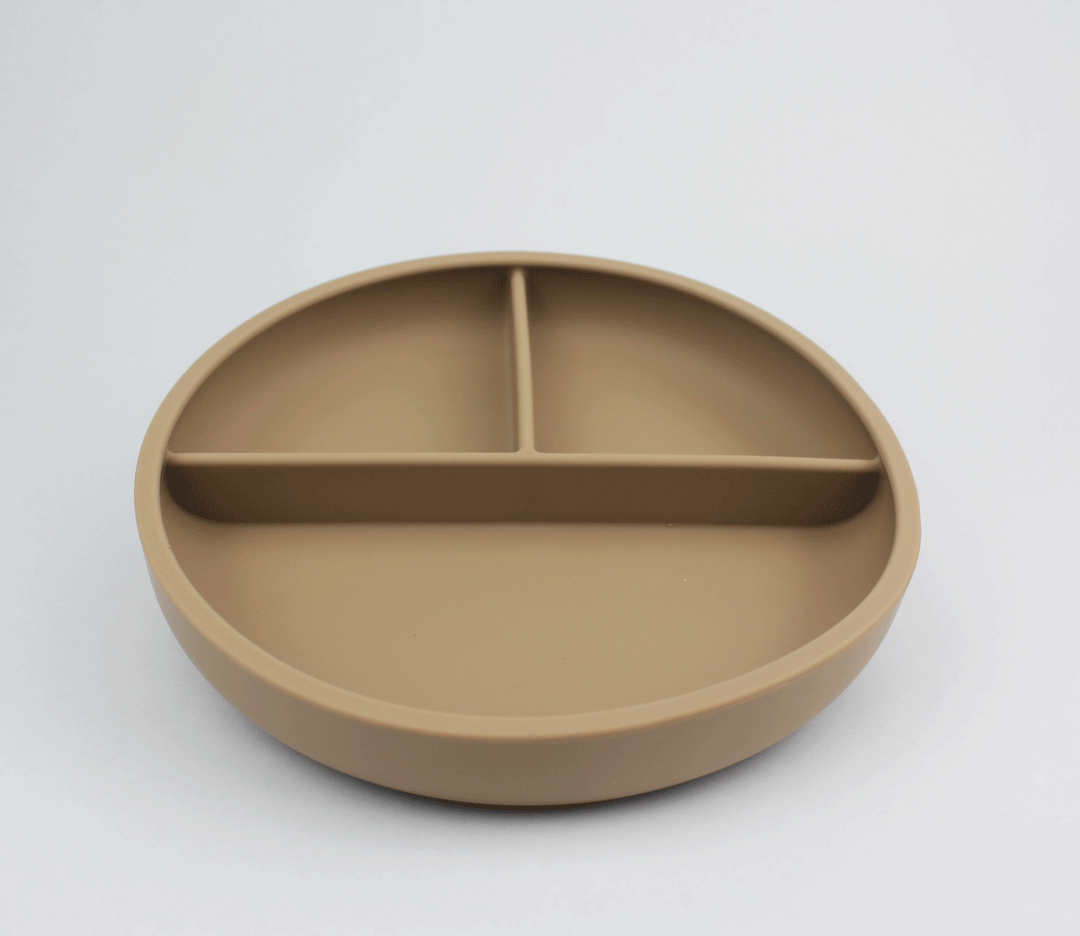 Basic Suction Divider Plate Taupe Puggle Collective PuggleCollective BPA Free Silicone Tableware toys kids childrens baby gift gifting games baby weaning baby feeding plate bowl drinking suction plate suction bowl Non-stick